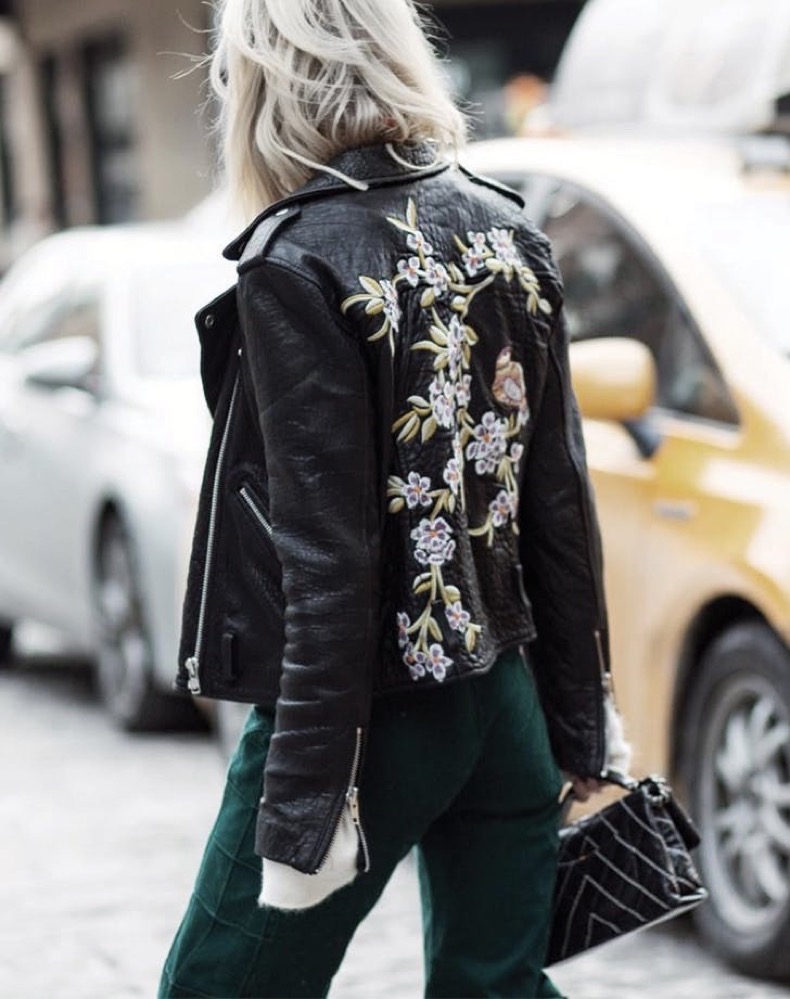 florals leather jacket