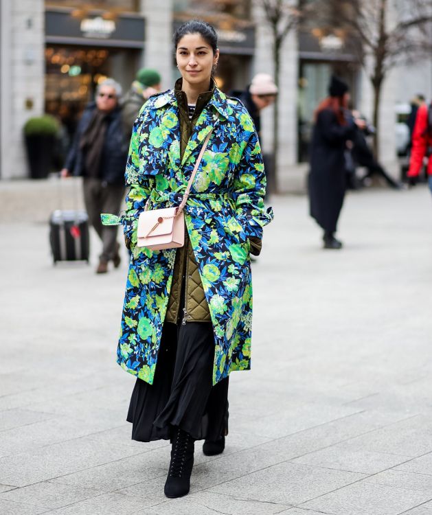 bold floral statement trench coat