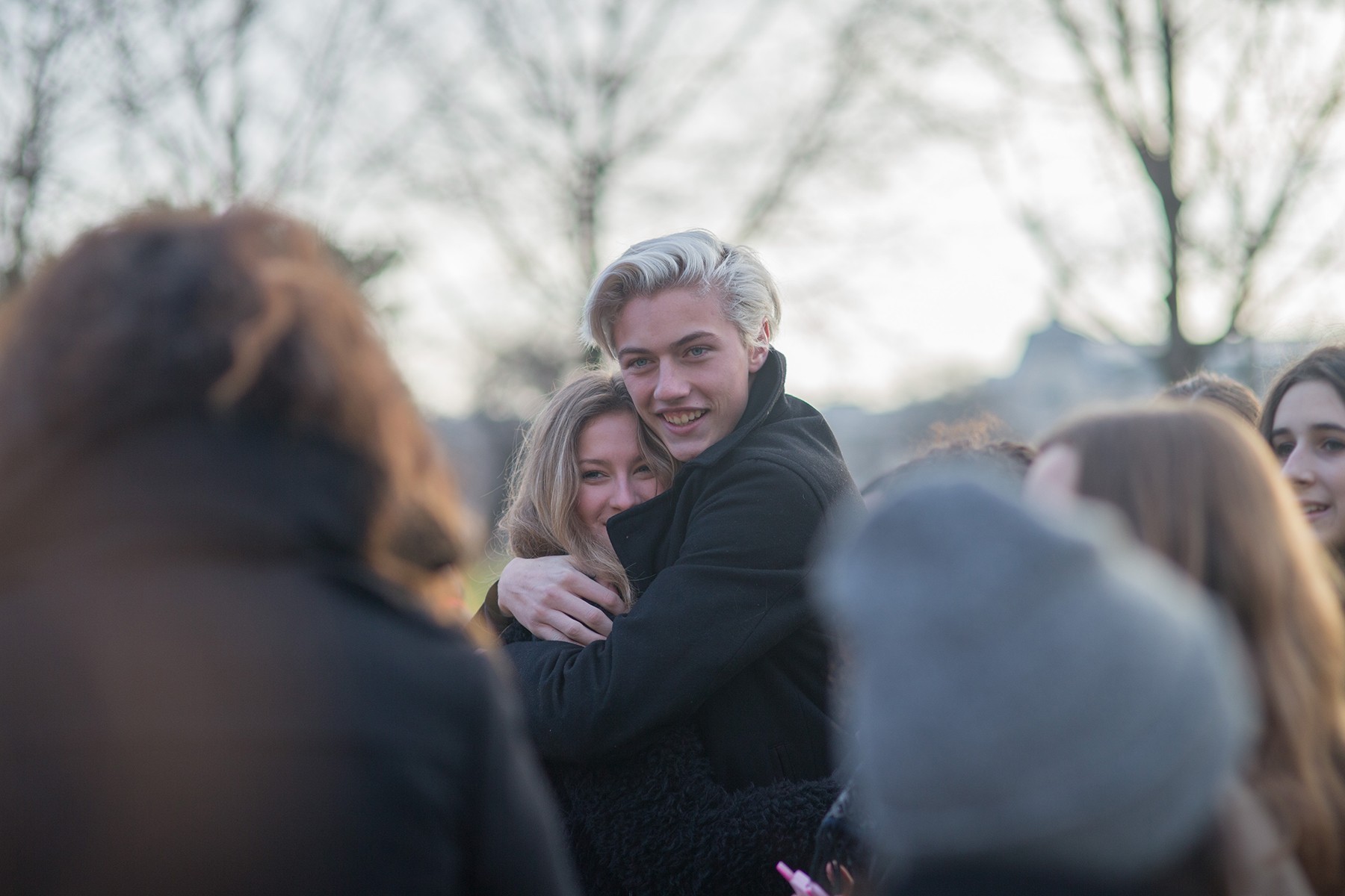 Lucky Blue Smith hugs a fan