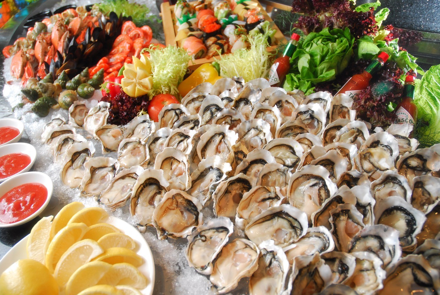 Greens Cafe Seafood buffet table