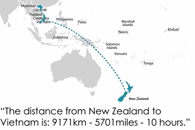 Distance New Zealand  Vietnam