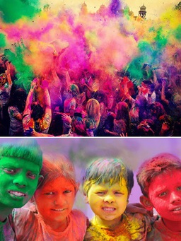 Lễ hội nổi tiếng thế giới Holi, ném nước màu và bột vào nhau trong vui sướng