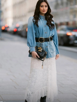 Chân váy ren mùa đông, mềm mại, gợi cảm nhưng không mong manh