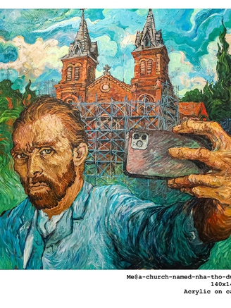 Bất ngờ 'gặp' Van Gogh ăn bánh mì Sài Gòn và chụp ảnh Nhà thờ Đức Bà