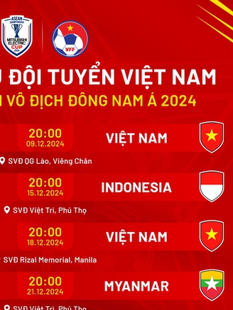 Lịch thi đấu AFF Cup 2024 mới nhất: Giờ đẹp, đội tuyển Việt Nam 'về nhà mới'