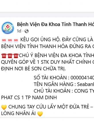 Giả mạo fanpage của bệnh viện để lừa kêu gọi từ thiện