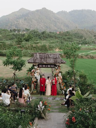 Độc lạ đám cưới tổ chức giữa đồng lúa, trang trí bằng đậu, ngô, khoai…