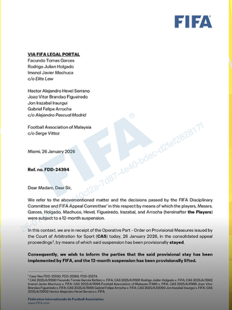 FIFA nối gót CAS, công bố lệnh tạm gỡ án phạt 7 cầu thủ nhập tịch 'lậu' Malaysia: Việt Nam lo lắng