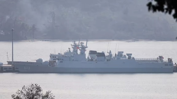 Một tàu chiến Trung Quốc được nhìn thấy tại căn cứ hải quân Ream (Campuchia) ngày 20.3