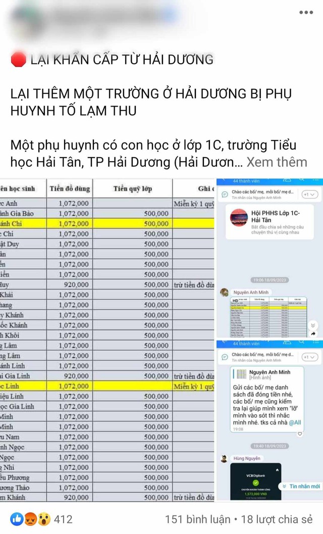 Hải Dương: Hiệu trưởng một trường tiểu học giải trình về khoản thu quỹ hội phụ huynh - Ảnh 1.