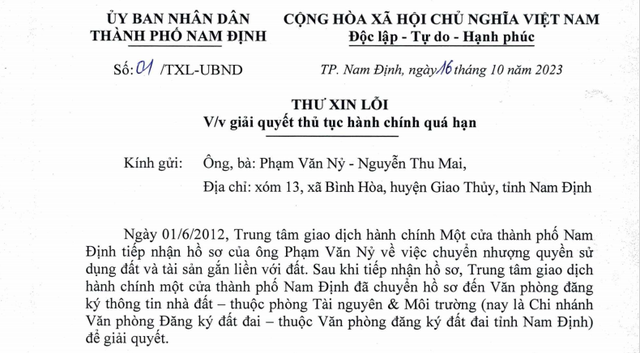  TP.Nam Định xin lỗi người dân vì chậm giải quyết thủ tục liên quan đến đất đai - Ảnh 1.