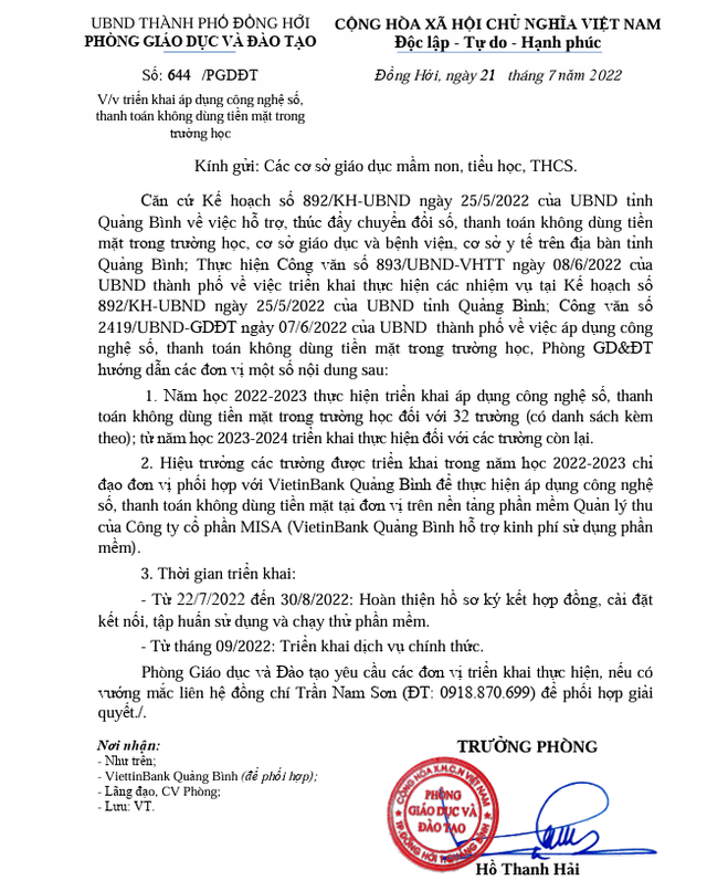 Bị 'tố' ra văn bản ưu ái cho ngân hàng, Trưởng phòng GD-ĐT TP.Đồng Hới nói gì? - Ảnh 2.