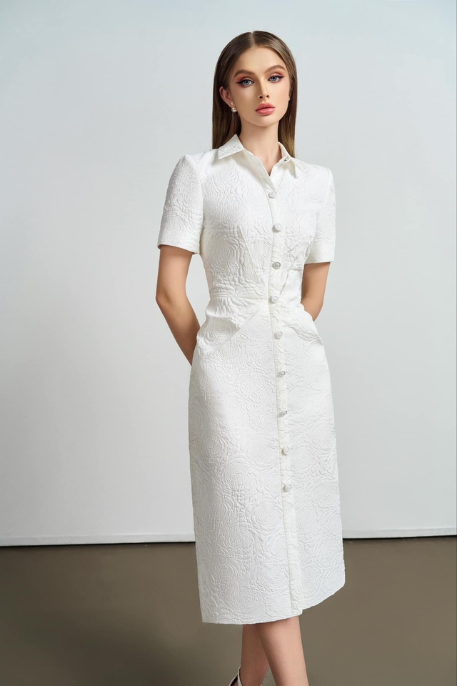 Đầm công sở tweed trắng - YV LE & CO
