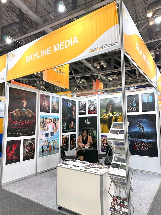 Gian hàng của Skyline Media tại Hội chợ phim hàng đầu châu Á trong khuôn khổ LHP Busan. Ảnh Skyline Media