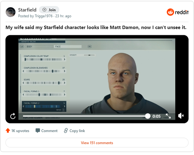 Game thủ Starfield vô tình tạo hình tài tử Matt Damon - Ảnh 1.