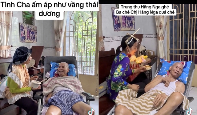 Cô con gái hiếu thảo &quot;pha đủ trò&quot; khi chăm cha già nằm liệt giường - Ảnh 1.