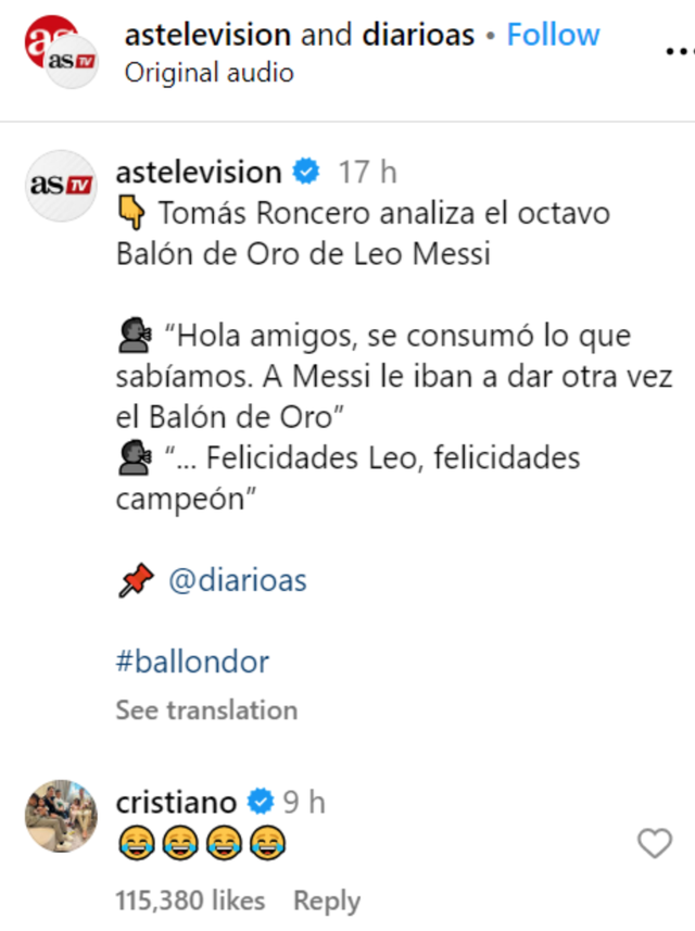 Ronaldo bị chỉ trích vì động thái chế giễu Messi đoạt 'Quả bóng vàng' - Ảnh 1. Ronaldo bị chỉ trích vì động thái chế giễu Messi đoạt 'Quả bóng vàng' - Ảnh 1.