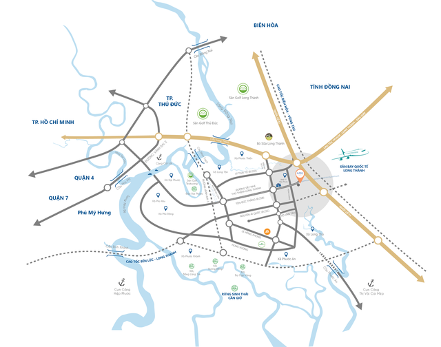 FIATO City kết nối trực tiếp với Sân bay Long Thành, QL51, CT TP.HCM-LT-DG, Vành đai 3