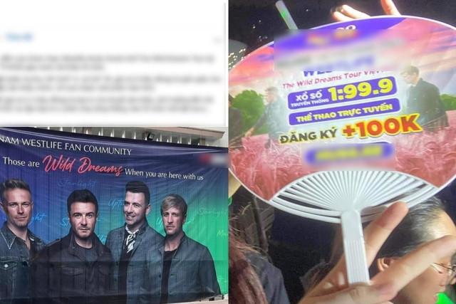Quảng cáo sàn tiền ảo, web cờ bạc xuất hiện trong đêm nhạc Westlife - Ảnh 1.
