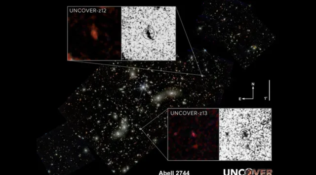 Ánh sáng vượt qua hơn 13 tỉ năm từ bộ đôi thiên hà cổ xưa - Ảnh 1.