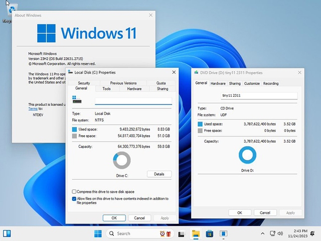 tiny11 2311 ra mắt: Windows 11 23H11 siêu nhỏ gọn, dễ sử dụng - Ảnh 1.