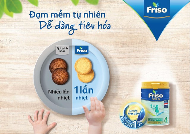 Friso Gold có đạm mềm nhỏ giúp trẻ êm bụng, tiêu hóa khỏe, hấp thu nhanh