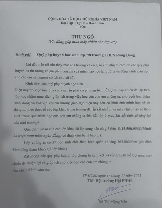 Phụ huynh bức xúc vì khoản tiền chia đều mua máy chiếu, phòng GD chỉ đạo khẩn - Ảnh 1. Phụ huynh bức xúc vì khoản tiền chia đều mua máy chiếu,ụhuynhbứcxúcvìkhoảntiềnmuamáychiếuphò<strong>bxh vleague 2022</strong> phòng GD chỉ đạo khẩn - Ảnh 1.