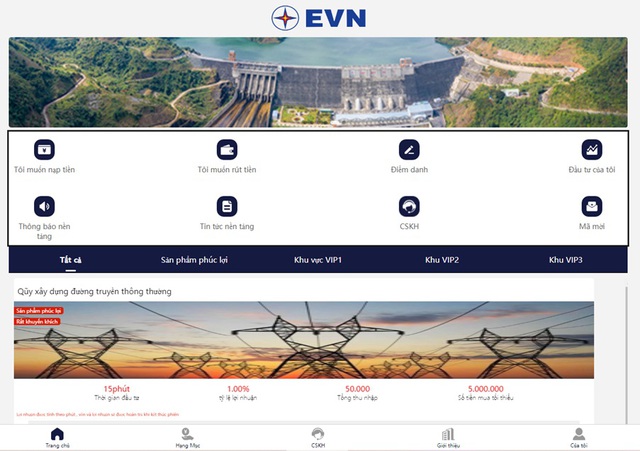 Giao diện website giả mạo thông tin của EVN
