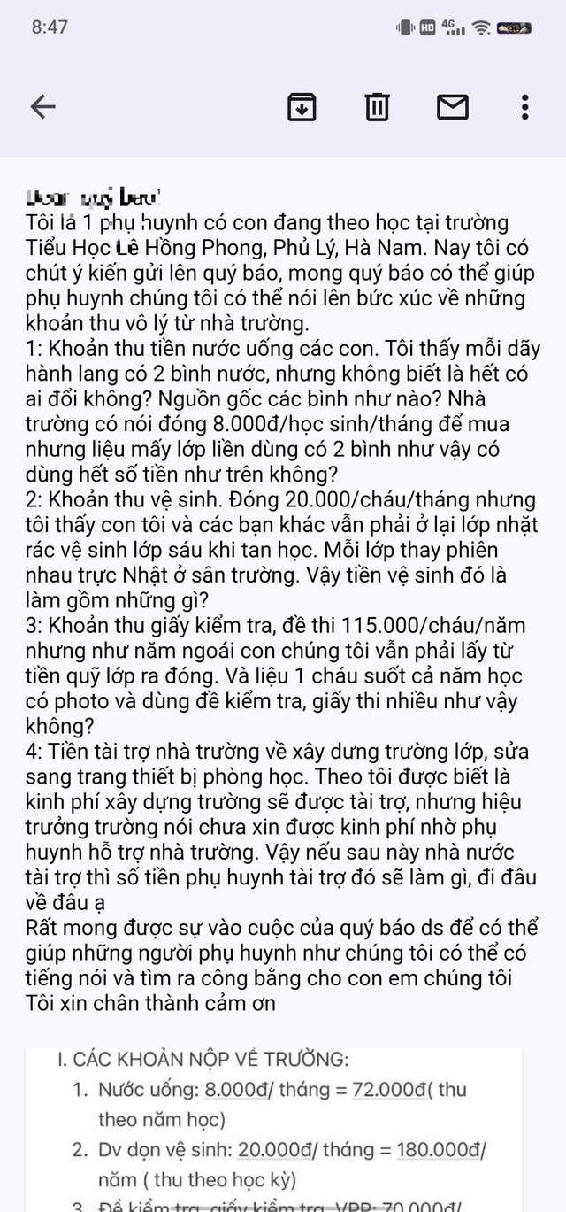  Hà Nam: Phụ huynh phản ánh nhiều khoản thu chưa đúng quy định - Ảnh 1.