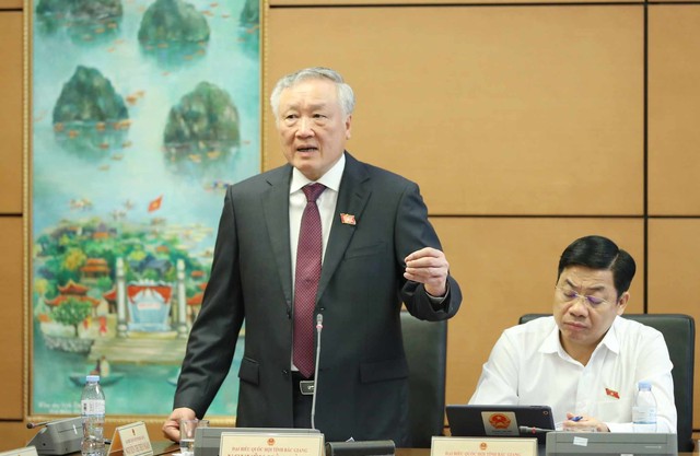 Chánh án TAND tối cao Nguyễn Hòa Bình phát biểu tại một phiên thảo luận tổ ở Quốc hội