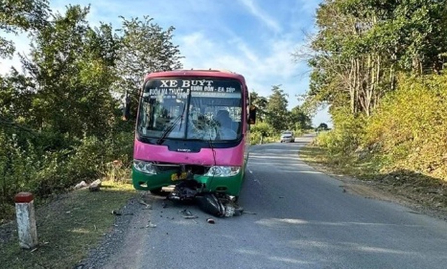 Đắk Lắk: Xe máy va chạm xe buýt trên tỉnh lộ, hai cha con tử vong - Ảnh 1.