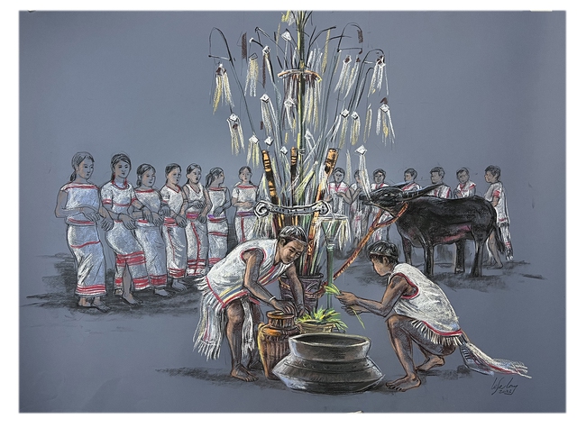 Họa sĩ Lê Sa Long công bố bộ ký họa hoành tráng 'Đại ngàn Tây Nguyên' - Ảnh 7.