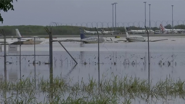 Máy bay bị ngập, cá sấu lên bờ trong mưa lũ sau bão ở Úc - Ảnh 2.