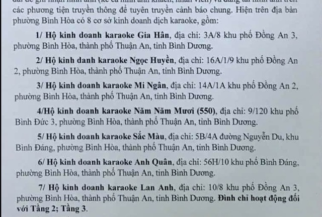 Bình Dương: Công an nêu tên cơ sở karaoke bị đình chỉ 'mong người dân giám sát'- Ảnh 1. Bình Dương: Công an nêu tên cơ sở karaoke bị đình chỉ 'mong người dân giám sát'- Ảnh 1.