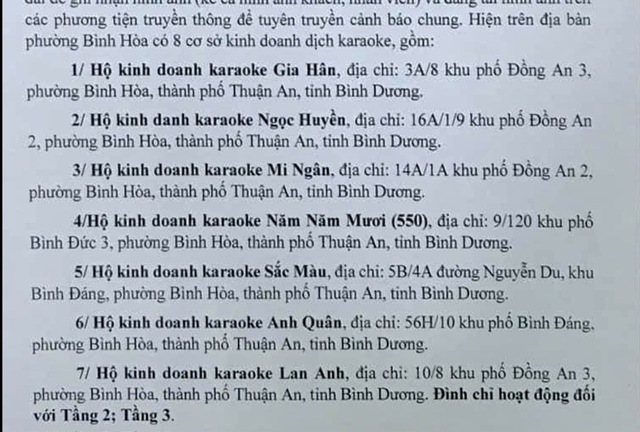 Bình Dương: Công an nêu tên cơ sở karaoke bị đình chỉ 'mong người dân giám sát'- Ảnh 1.