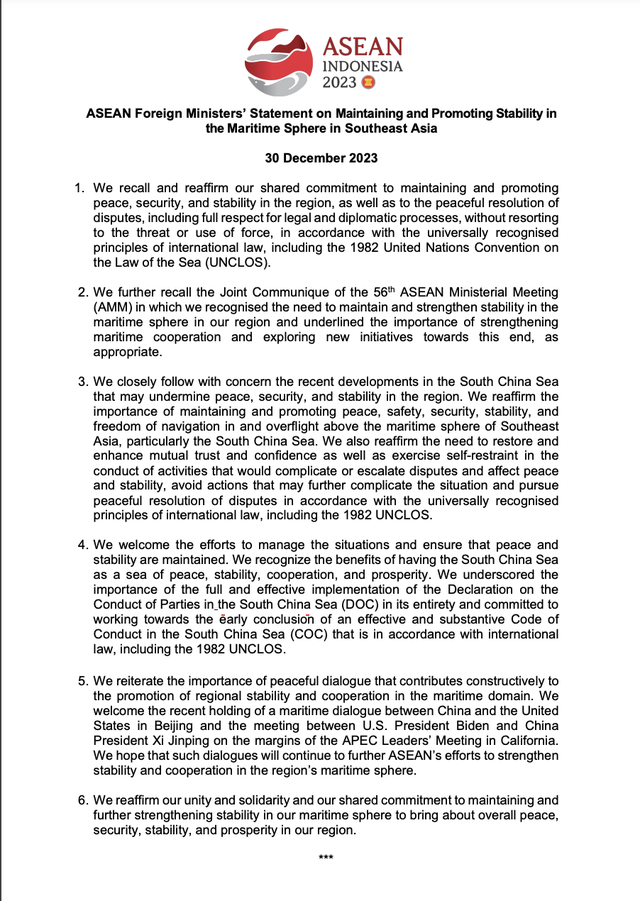 Các ngoại trưởng ASEAN ra tuyên bố về duy trì và thúc đẩy không gian biển- Ảnh 1.