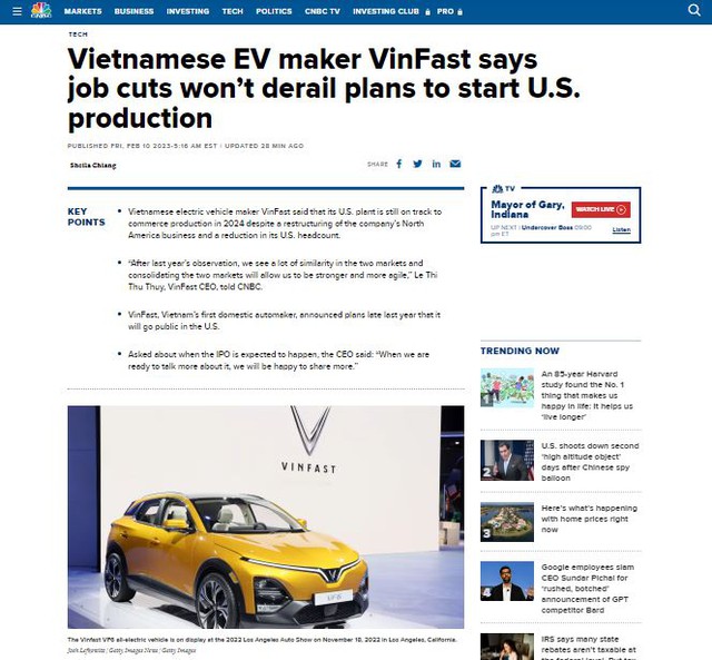 CNBC: VinFast sản xuất ô tỗ điện tại Mỹ từ năm 2024 - Ảnh 2.