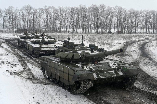 Xe tăng T-72 của Nga trong một cuộc tập trận tại vùng Rostov giáp Ukraine vào tháng 1.2022
