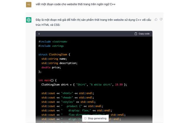 ChatGPT lập trình theo yêu cầu của người dùng
