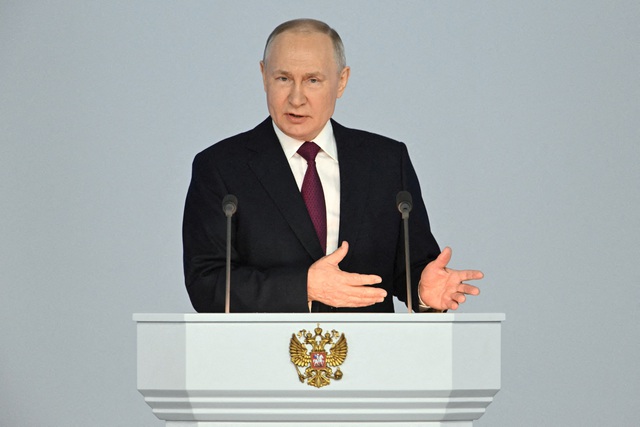 Tổng thống Nga Vladimir Putin phát biểu tại Moscow ngày 21.2