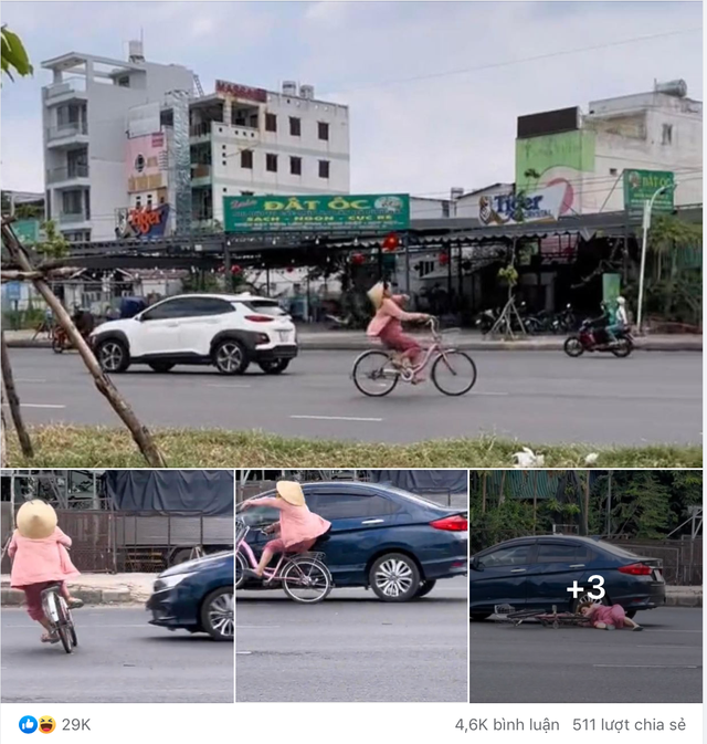 Người phụ nữ phóng xe đạp ngược chiều quệt ô tô ở TP.HCM: Không như MXH nói - Ảnh 1.