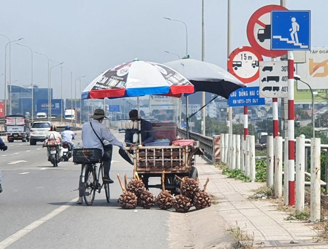 Che dù buôn bán giữa cầu - Ảnh 1.