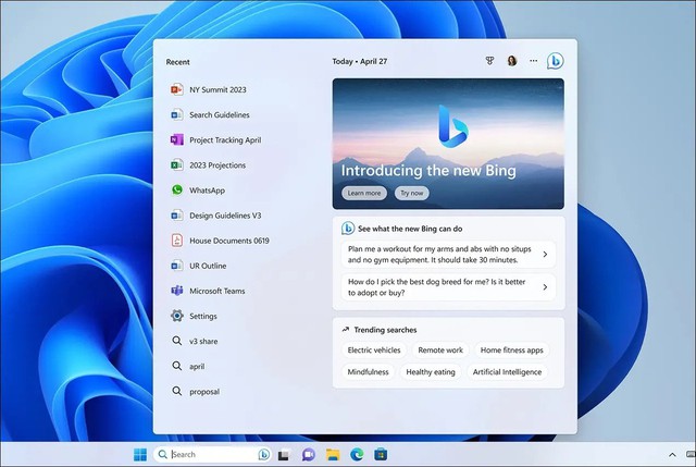AI Bing sẽ có mặt trên thanh tác vụ của Windows 11 từ hôm nay