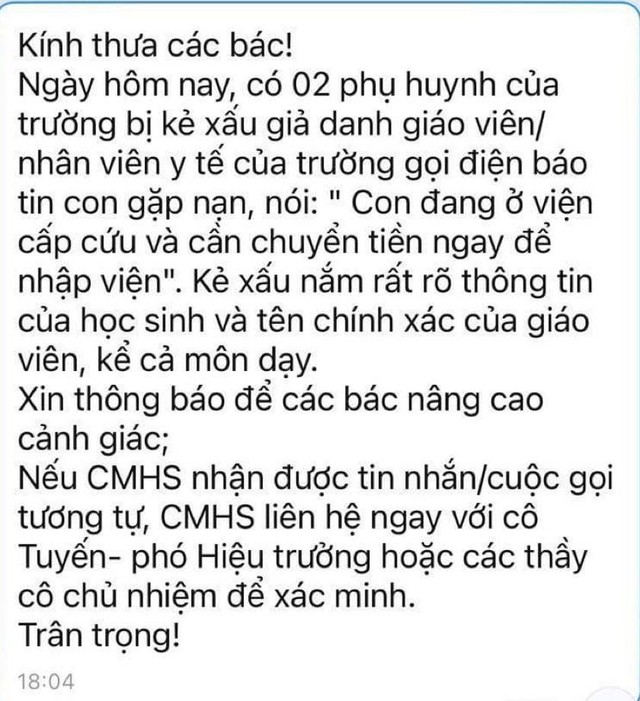 Chiêu lừa 'con đang cấp cứu, chuyển tiền gấp': Sở GD-ĐT ra cảnh báo khẩn    - Ảnh 1.