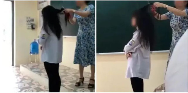 Cô giáo cầm kéo tóc cắt nhúm tóc nhuộm light của nữ sinh giữa lớp học  - Ảnh 1.