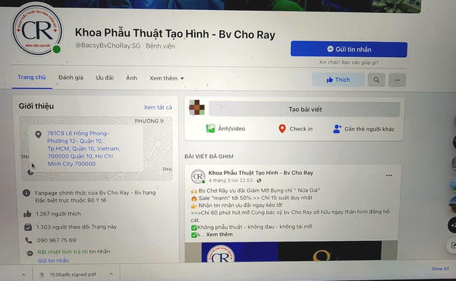 Giả mạo trang thông tin Khoa Tạo hình thẩm mỹ Bệnh viện Chợ Rẫy - Ảnh 1.