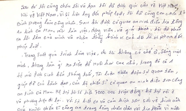 Cà Mau: Bị can viết thư cảm ơn công an vì được 'giải cứu' về Việt Nam - Ảnh 1.