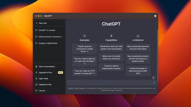 Giao diện MacGPT tích hợp trí tuệ nhân tạo ChatGPT trên macOS