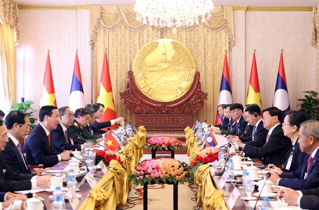 Chủ tịch nước Võ Văn Thưởng bắt đầu chuyến thăm chính thức Lào - Ảnh 3.