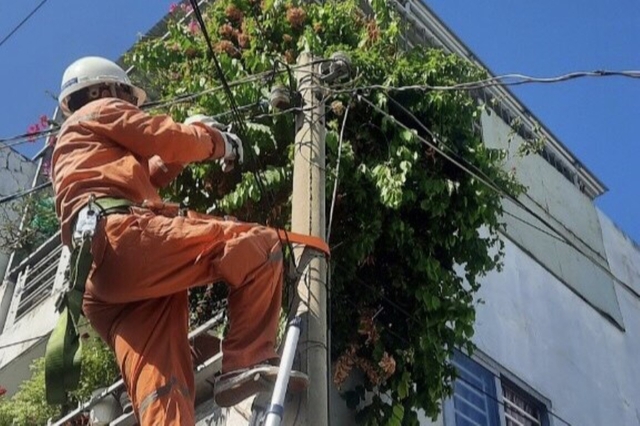 Công nhân Công ty điện lực Tân Thuận đang kiểm tra trạm điện khách hàng